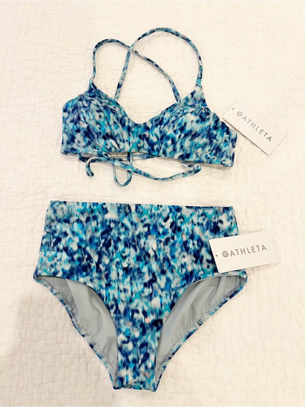 Athleta Two Piece Swimsuit Small Tie Dye Triangle Bikini Top High Waist Bottom
